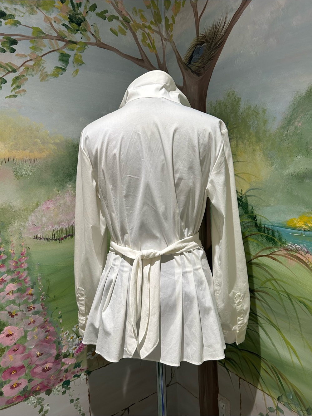 Vintage Lafayette 148 New York White Pleated Wrap Tie Waist Button-Down Shirt - Picture 6 of 10